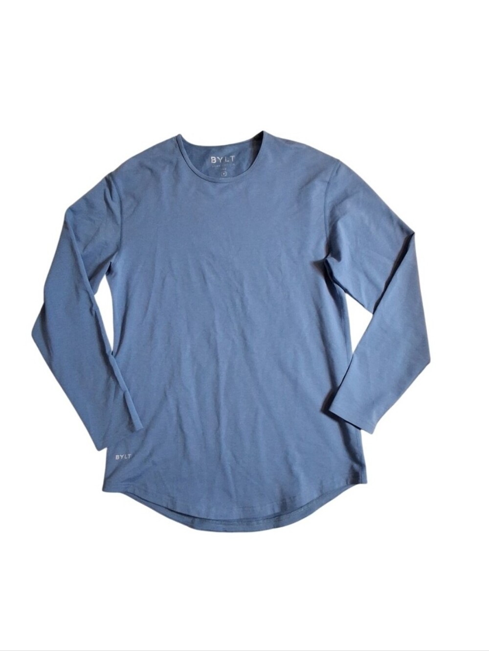 BYLT Drop Cut Lux Shirt Mens Long Sleeve Crew Neck Stretch Blue Medium